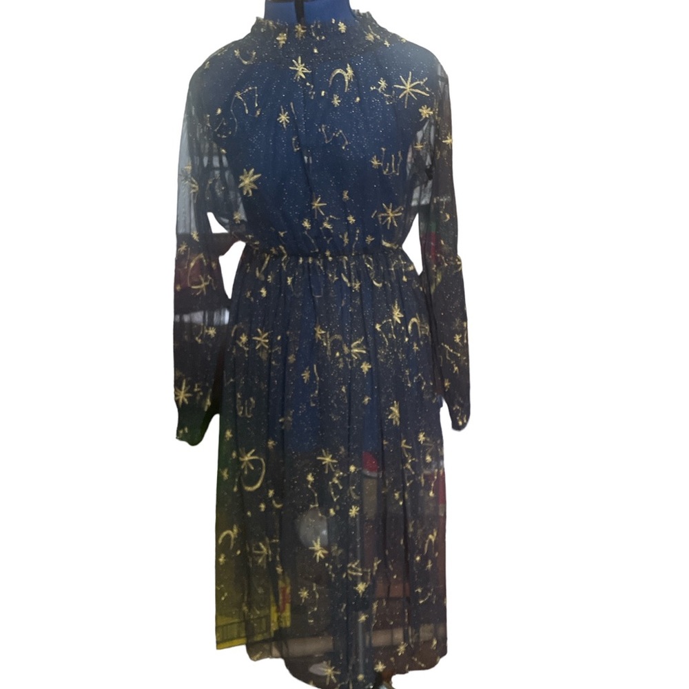 Youmu sheer navy blue celestial dress cover. stars and moons! - Picture 2 of 4